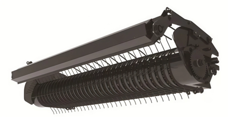 Close-up image of the axial flow feeding mechanism, the core of the 9YG-1.0 round baler.