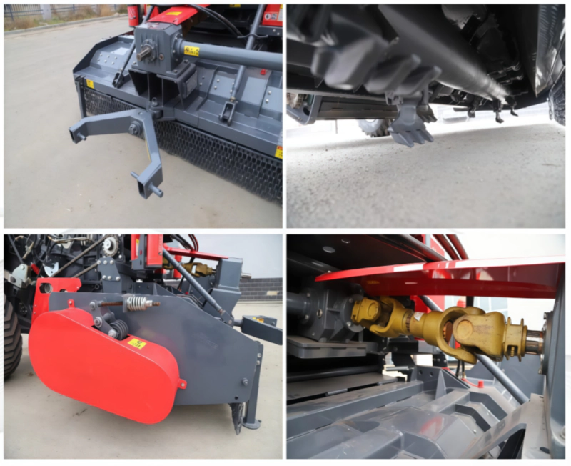 A close-up of the hammer-claw pickup and the dual-sided 16A heavy-duty chain drive system of the YG-1.0C round baler.