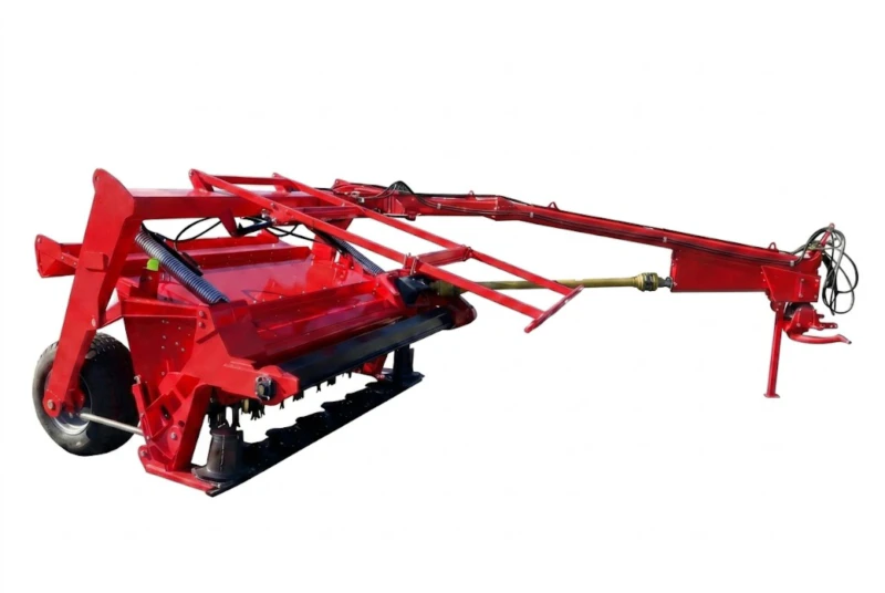 9GQY-3.2 Mower Conditioner side-pull trailed design showing 3.2m 8-disc rotary cutterbar flail tine conditioner and adjustable swath width system in field operation