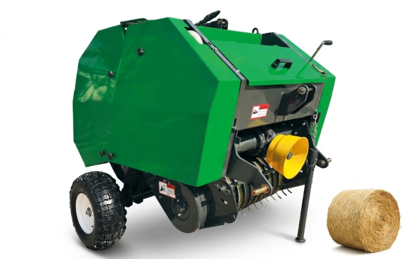 9YK-870 compact round baler featuring an ultra-nimble trailed chassis for sub-compact utility tractors