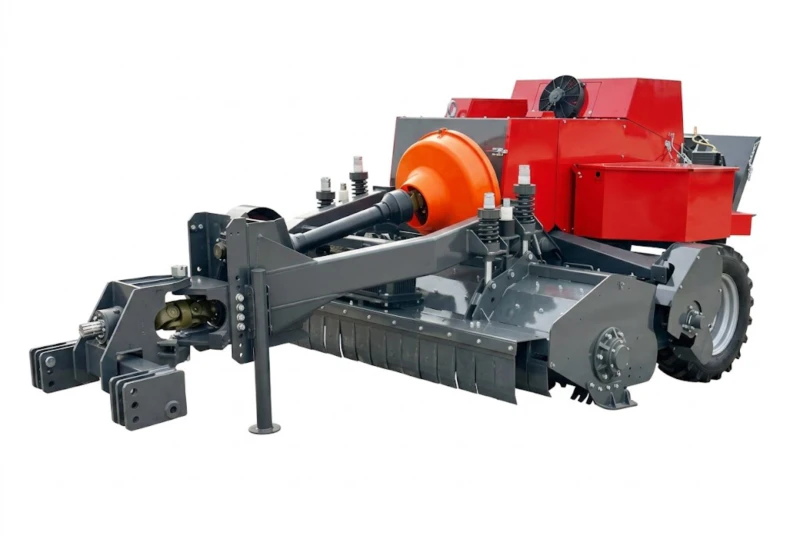 Side view of 9YF-2200S square bundle baler displaying the heavy-duty towed-type chassis and dual-axle system