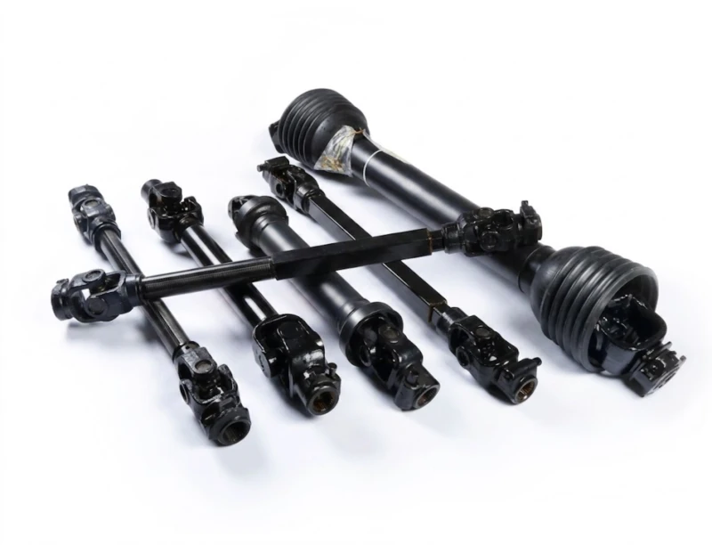 Collection of standard PTO shafts showing different sizes and configurations for compatibility